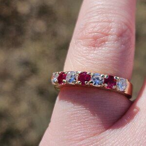 14K Yellow Gold Natural Round Ruby & Diamond 6 Stone 8mm Band Ring .78TCW Size 6